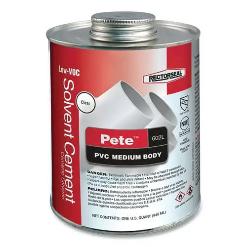 Pete 602L Solvent Cement, 4.2 in L Pete 602L Solvent Cement, 4.2 in L