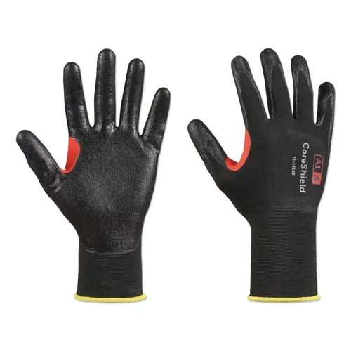 CoreShield  A1/A Coated Cut Resistant Gloves, 8/M, Nylon Black Liner, Nitrile Super-Thin Black Coating, 18 ga Pair