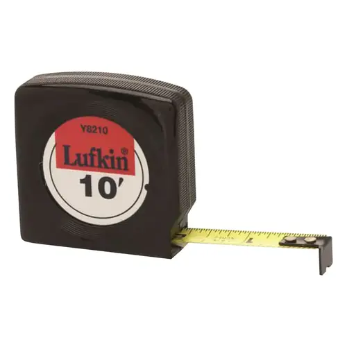 Tape Measure: 10 ft Long, 1/2" Width, Yellow Blade Black Tape Measure: 10 ft Long, 1/2" Width, Yellow Blade Black
