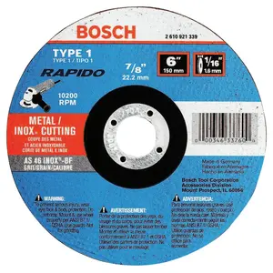Rotozip TCW1S600 Thin Cutting/Rapido Type 1A (ISO 41) Wheels, 6 X 1/16, 7/8 in Arbor, AS60INOX-BF - pack of 25