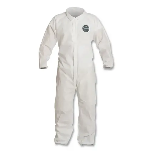 Proshield  10 Coverall, Collar, Elastic Wrists and Ankles, Zipper Front, Storm Flap, White, Large - pack of 25