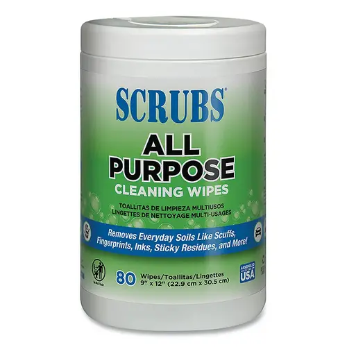 All Purpose Cleaning Wipes, 80 wipes, over-sized cannister, 9 in x 12 in - pack of 6