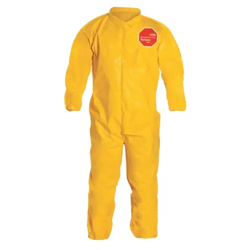 Tychem 2000 Coverall, Bound Seams, Collar, Elastic Wrists and Ankles, Zipper Front, Storm Flap, Yellow, X-Large - pack of 12 Tychem 2000 Coverall, Bound Seams, Collar, Elastic Wrists and Ankles, Zipper Front, Storm Flap, Yellow, X-Large - pack of 12
