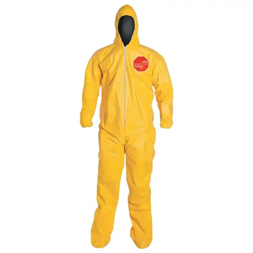 Tychem  2000 Coverall, Serged Seams, Attached Hood and Socks, Elastic Wrists, Zipper Front, Storm Flap, Yellow, 5X-Large - pack of 12