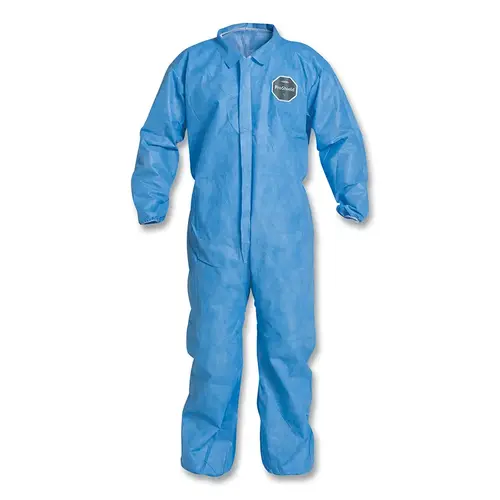 Proshield 10 Coverall, Collar, Elastic Wrists and Ankles, Zipper Front, Storm Flap, Blue, 3X-Large - pack of 25 Proshield 10 Coverall, Collar, Elastic Wrists and Ankles, Zipper Front, Storm Flap, Blue, 3X-Large - pack of 25