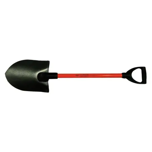 Certified Non-Conductive Shovel, 9 in W x 11-1/2 in L, Round Point Blade, 27 in Fiberglass D-Grip Handle Certified Non-Conductive Shovel, 9 in W x 11-1/2 in L, Round Point Blade, 27 in Fiberglass D-Grip Handle