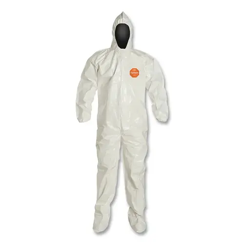 Tychem 4000 Coverall, Attached Hood and Sock, Elastic Wrists, Zipper, Storm Flap, White, 2X-Large, Berry Amendment Compliant Tychem 4000 Coverall, Attached Hood and Sock, Elastic Wrists, Zipper, Storm Flap, White, 2X-Large, Berry Amendment Compliant