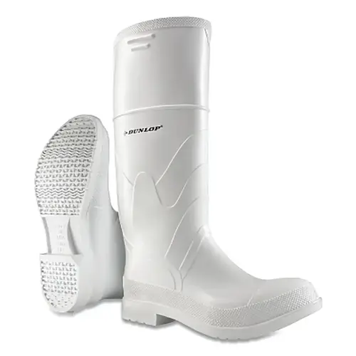 White Rubber Boots, Steel Toe, Men's 5, 16 in Boot, PVC, White Pair