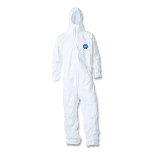 Tyvek  400 Coverall, Serged Seam, Attached Hood, Elastic Waist, Elastic Wrist and Ankle, Front Zip, Storm Flp, Wht, 4XL, VP White