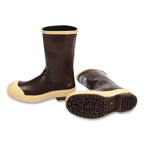 Neoprene Dipped Safety Footwear, Plain Toe, Size 7, 12 in H, Copper/Tan with Chevron Sole Pair