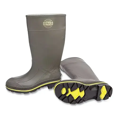 Pro  PVC Boots, Steel Toe, Size 7, 15 in H, PVC, Gray with Black/Yellow Sole Pair