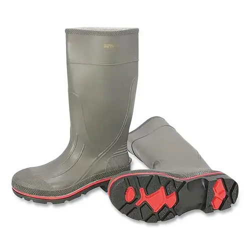 MAX Boots, Plain Toe, Size 8, 15 in H, PVC, Gray with Black/Red Sole Pair