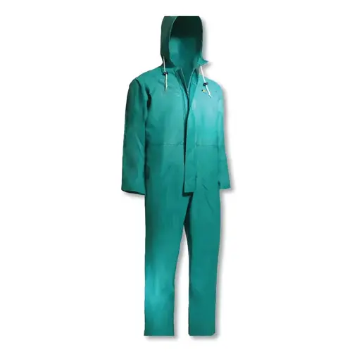 Chemtex Coverall with Attached Hood, Chemical Resistant, Green, Large