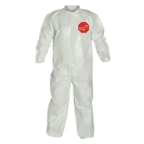 Tychem 4000 Coverall, Bound Seams, Collar, Elastic Wrist and Ankles, Zipper Front, Storm Flap, White, 2X-Large Tychem 4000 Coverall, Bound Seams, Collar, Elastic Wrist and Ankles, Zipper Front, Storm Flap, White, 2X-Large