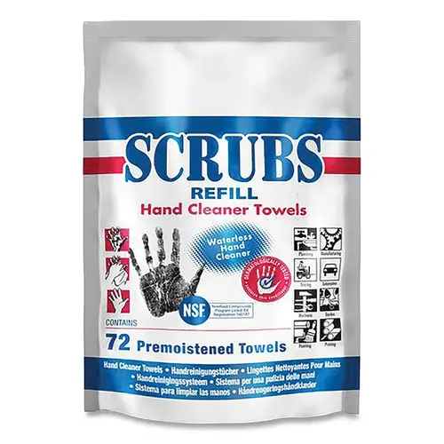 Scrubs-In-A-Bucket  Hand Cleaning Towel Refill, Blue/White, 10.5 in W, 12 in L, 72 Wipes - pack of 6
