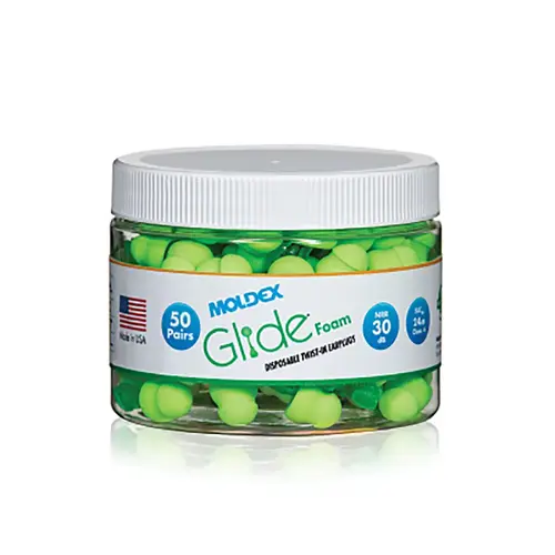 Earplug Canister, Glide  Multi-Curved Stem Twist-In, Foam, Green, Disposable - 2 per pack x50 packs