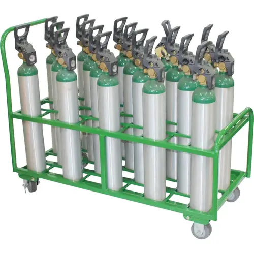 Medical Series Carts, Holds 36 D or E Cylinders, Polyurethane Wheels Green Medical Series Carts, Holds 36 D or E Cylinders, Polyurethane Wheels Green