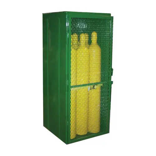 Cylinder Storage Cages, Holds 9 Cylinders, 72 in x 34 in x 32 in Green Cylinder Storage Cages, Holds 9 Cylinders, 72 in x 34 in x 32 in Green
