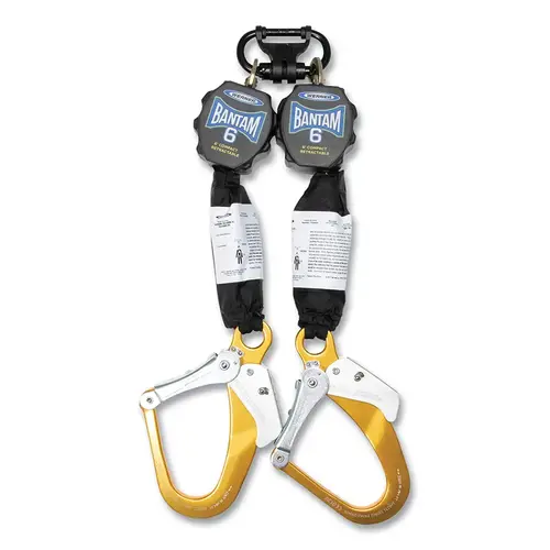 6 FT Bantam Compact Self Retracting Lifeline, Polyester Webbing, Aluminum Rebar Hook Black 6 FT Bantam Compact Self Retracting Lifeline, Polyester Webbing, Aluminum Rebar Hook Black