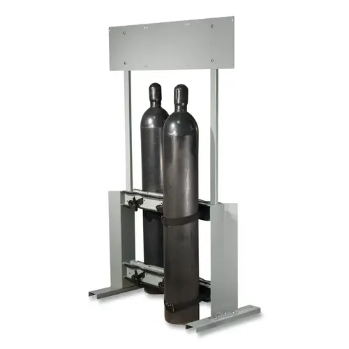 Gas Cylinder Process Stand, Back-top-Back, 6 Cylinder Capacity, 4 in to 12 in dia, Steel, Poly Cinch Straps w/ Steel Buckles Gas Cylinder Process Stand, Back-top-Back, 6 Cylinder Capacity, 4 in to 12 in dia, Steel, Poly Cinch Straps w/ Steel Buckles