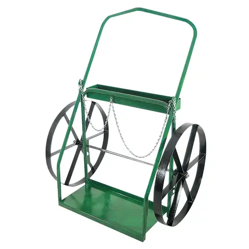 Low-Rail Frame Dual-Cylinder Cart, 35 in OD W x 47 in H, 24 in dia x 2 in W Steel Wheels, Incl Safety Chain Green Low-Rail Frame Dual-Cylinder Cart, 35 in OD W x 47 in H, 24 in dia x 2 in W Steel Wheels, Incl Safety Chain Green