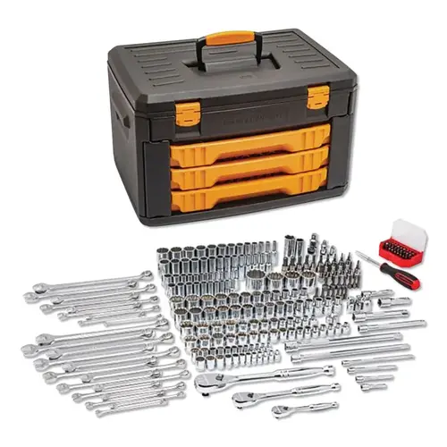 Mechanics Tool Set in 3 Drawer Storage Box, 243 Pc, 6pt
