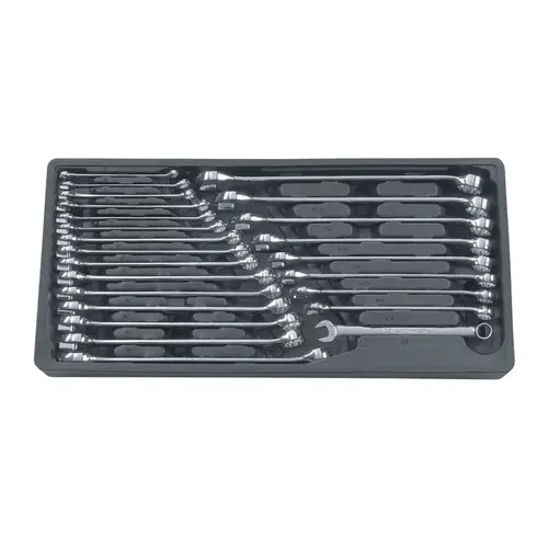 24 Pc Long Pattern Combination Wrench Sets, 12 Point, SAE/Metric, Storage Tray
