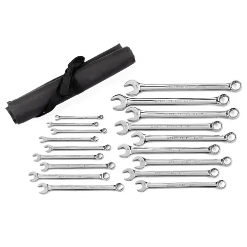 Long Pattern Combination Metric Wrench Sets, 12 Points, Metric, Chrome, 18 Pc. Long Pattern Combination Metric Wrench Sets, 12 Points, Metric, Chrome, 18 Pc.
