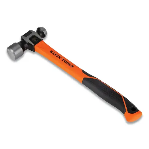 Electrician's Ball Peen Hammer, Fiberglass Handle, 15 in, Forged Steel Head, 32 oz Orange/Black