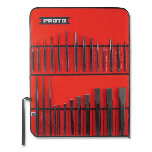 Punch & Chisel Set, 26 Piece, 10 in L, Black Oxide Punch & Chisel Set, 26 Piece, 10 in L, Black Oxide