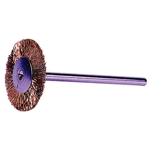 Miniature Stem-Mounted Wheel Brush, 3/4 in Dia., 0.005 in Brass Wire, 37,000 rpm - pack of 288 Miniature Stem-Mounted Wheel Brush, 3/4 in Dia., 0.005 in Brass Wire, 37,000 rpm - pack of 288
