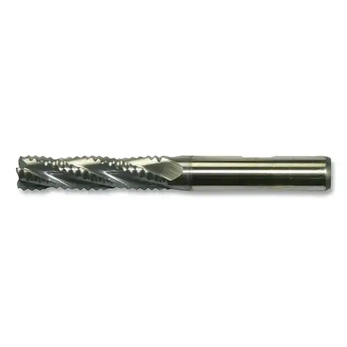 RG8 Series Rougher Coarse Pitch End Mill, 1/2 in x 0.5 in x 2.5 in OAL, 4 Flutes, Straight w/ Weldon Flats, TiCN RG8 Series Rougher Coarse Pitch End Mill, 1/2 in x 0.5 in x 2.5 in OAL, 4 Flutes, Straight w/ Weldon Flats, TiCN