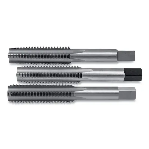 Taper-Plug-Bottoming Straight Flute 3 Pc Hand Tap Set, #10-24 Tool Size, 2.375 in OAL, 4 Flutes
