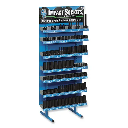 Display, 1/2 in Dr, Includes 104-Pc 6-point Metric/SAE Impact Sockets w/(12) Attachments Display, 1/2 in Dr, Includes 104-Pc 6-point Metric/SAE Impact Sockets w/(12) Attachments