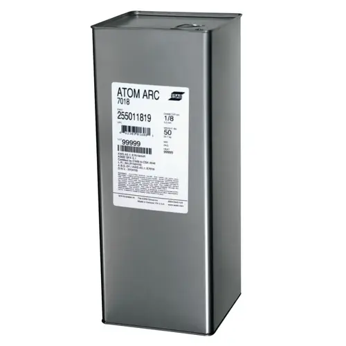 Stick Electrode - ATOM ARC 7018 Welding Wires, 3/16 Dia., 14" Long, 50 lb Can Stick Electrode - ATOM ARC 7018 Welding Wires, 3/16 Dia., 14" Long, 50 lb Can