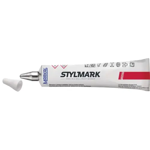 STYLMARK Tube Marker, White, 3/16 in Tip, Metal-Ball Tip - pack of 48 STYLMARK Tube Marker, White, 3/16 in Tip, Metal-Ball Tip - pack of 48
