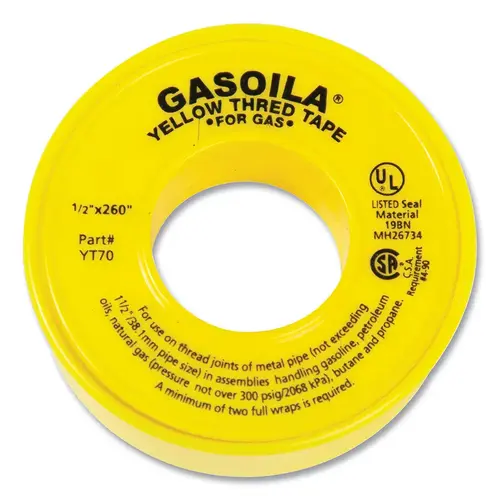 PTFE Thread Tape, 520 in L, 1 in W, 3.8 mil, Yellow - pack of 100