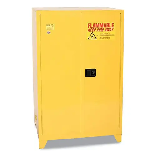Flammable Liquid Storage Cabinet, Tower Standard 90, Manual-Close Door, 90 gal Cap, Yellow, Incl Adj 4-in Legs Flammable Liquid Storage Cabinet, Tower Standard 90, Manual-Close Door, 90 gal Cap, Yellow, Incl Adj 4-in Legs