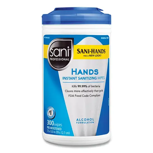 Hands Instant Sanitizing Wipe, 300 Wipes, Canister, Clean Scent - pack of 6