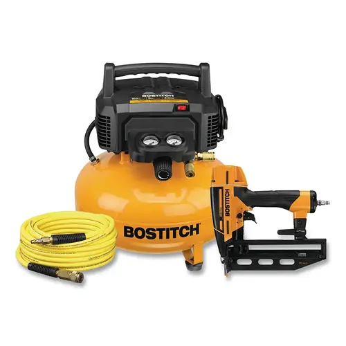 Nailer and Compressor Kit, 16 ga Nailer, 6 gal Compressor, 50 ft L Rubber Hose Nailer and Compressor Kit, 16 ga Nailer, 6 gal Compressor, 50 ft L Rubber Hose