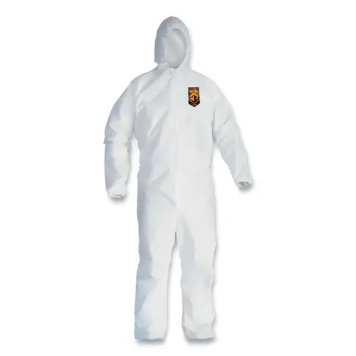KleenGuard A45 Breathable Liquid & Particle Protection Elastic Wrist/Ankle Coveralls, White, XL, Hood/Fr Zipper KleenGuard A45 Breathable Liquid & Particle Protection Elastic Wrist/Ankle Coveralls, White, XL, Hood/Fr Zipper