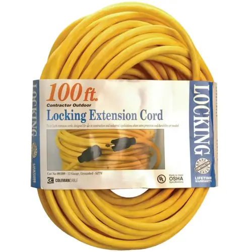 Twist Lock Extension Cord, 100 ft, 1 Outlet Yellow Twist Lock Extension Cord, 100 ft, 1 Outlet Yellow