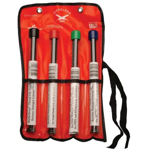 Thread Restoring File Set, 4-Pc, 8-3/8 in L, Single Cut Swiss pattern Thread Restoring File Set, 4-Pc, 8-3/8 in L, Single Cut Swiss pattern