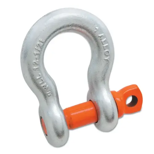 Anchor Shackle, A-419-G, Screw Pin, Galvanized, 1-1/4 in Opening, 3/4 in, 7 t Working Load Limit Orange Bolt; Silver