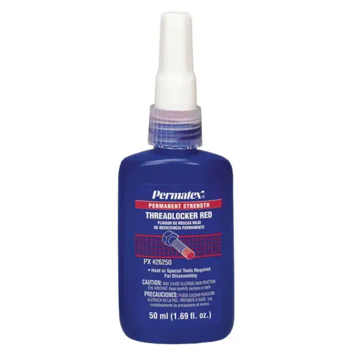 Permanent Strength Red Threadlocker, 50 mL, 1 in Thread, Red Permanent Strength Red Threadlocker, 50 mL, 1 in Thread, Red