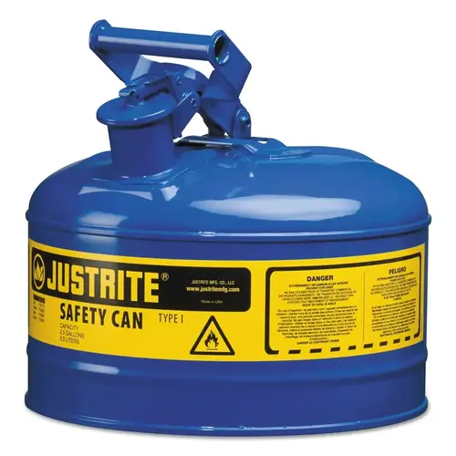 Type l Steel Safety Can, Kerosene, 2.5 gal, Blue, Includes SS Flame Arrestor/Swinging Handle Type l Steel Safety Can, Kerosene, 2.5 gal, Blue, Includes SS Flame Arrestor/Swinging Handle