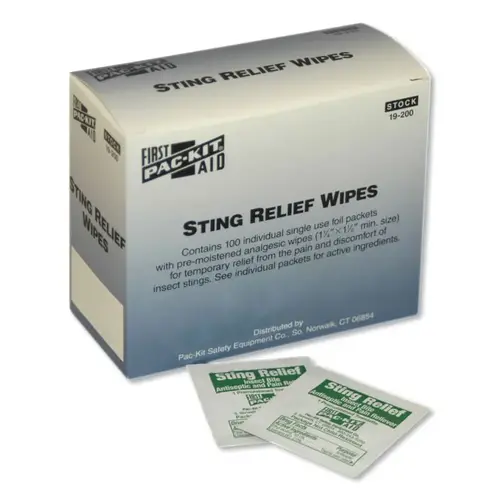 Sting Relief Wipe, Individually Wrapped, 100 per Box - pack of 100