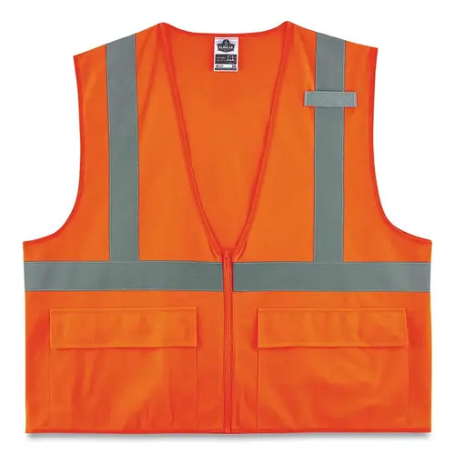 GloWear Safety Vest, 8225Z, Solid, Class 2, Type R, Reflective Tape, 3 Pockets, Zipper, Small/Medium, Orange - pack of 6 GloWear Safety Vest, 8225Z, Solid, Class 2, Type R, Reflective Tape, 3 Pockets, Zipper, Small/Medium, Orange - pack of 6