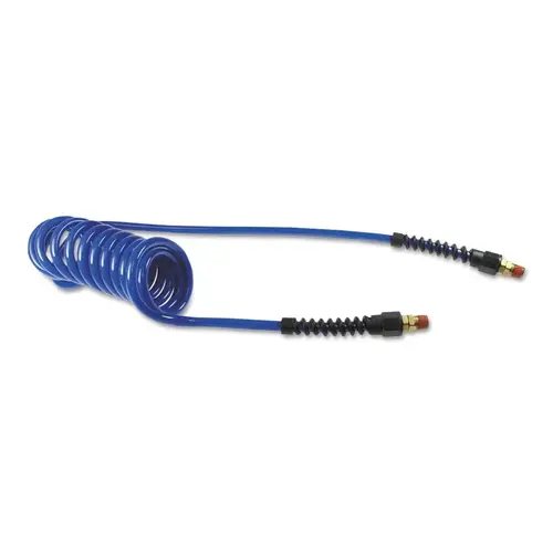 Flexcoil Polyurethane Air Hoses, 3/8 in OD, 1/4 in ID, 10 ft, Strain Relief Ftg. Dark Blue Flexcoil Polyurethane Air Hoses, 3/8 in OD, 1/4 in ID, 10 ft, Strain Relief Ftg. Dark Blue