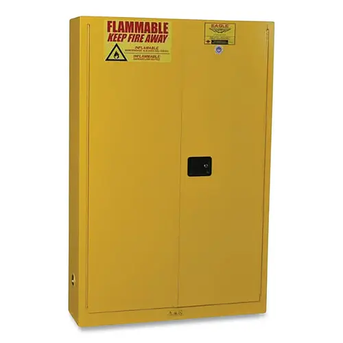 Flammable Liquid Storage Cabinet, Paint and Ink Aerosol Can, Self-Close Door, 30 gal Cap, Yellow Flammable Liquid Storage Cabinet, Paint and Ink Aerosol Can, Self-Close Door, 30 gal Cap, Yellow